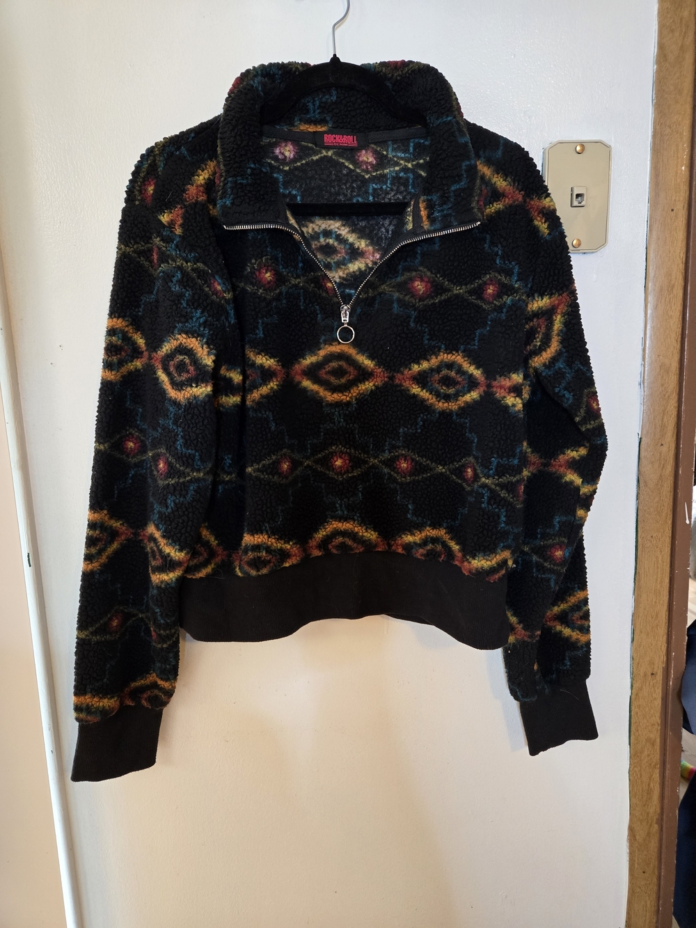 Black Western Sherpa Quarter-Zip Sweater